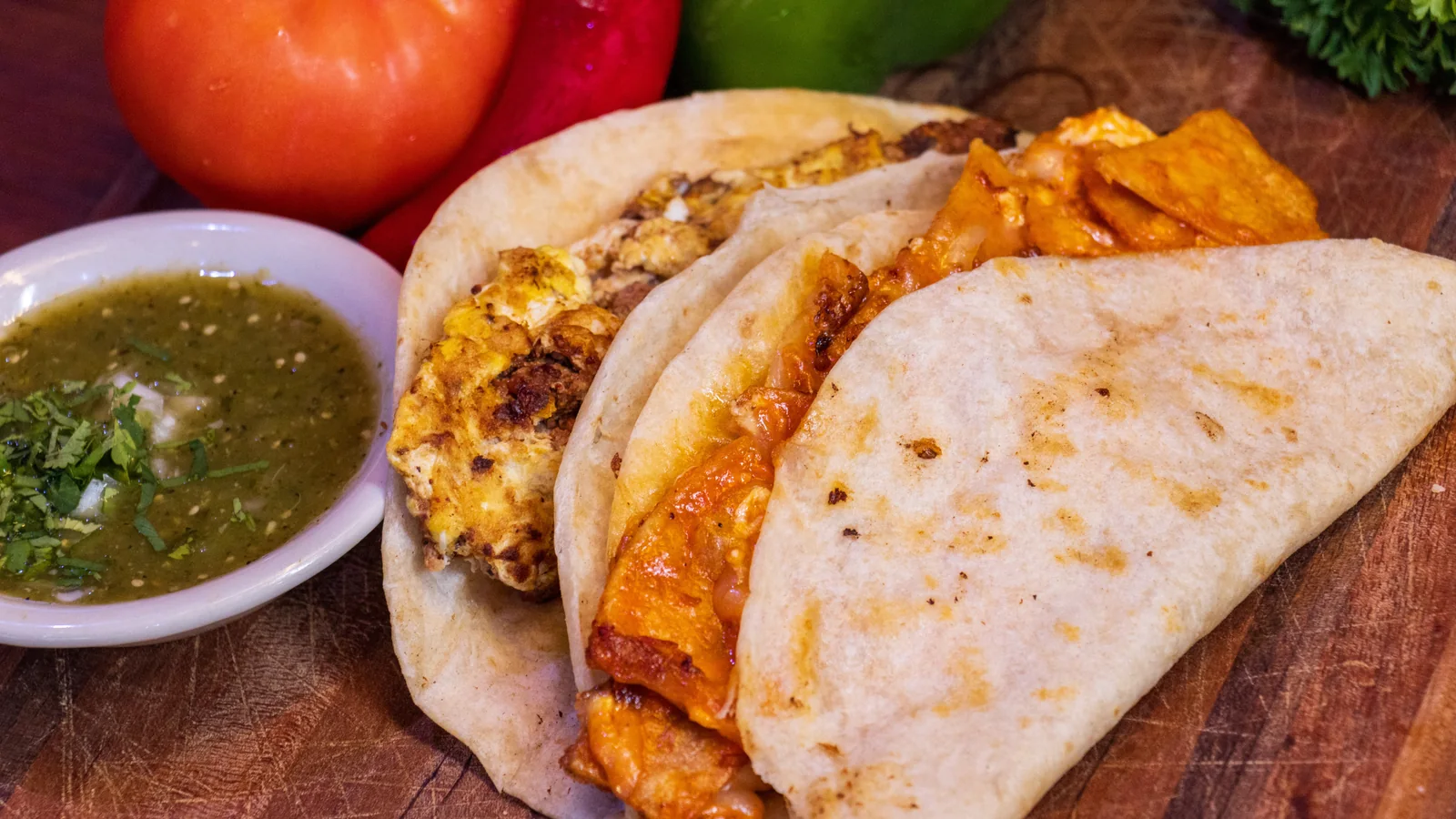 San Antonio breakfast tacos with salsa verde