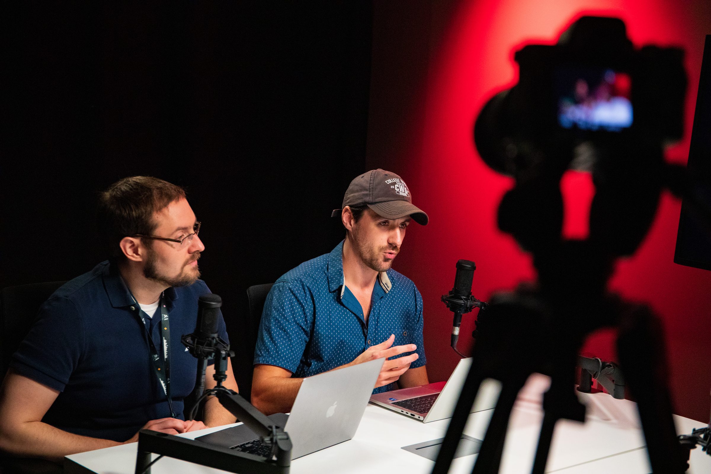 Two-person interview livestreamed with camera and microphones